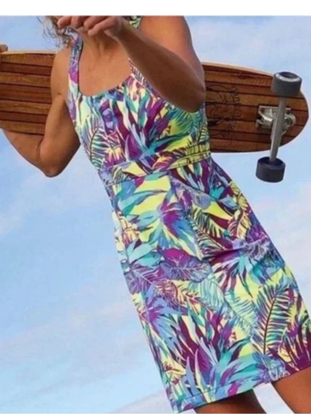 Title Nine Arabella Nimblene Dress Trouble Citron Racerback Tropical